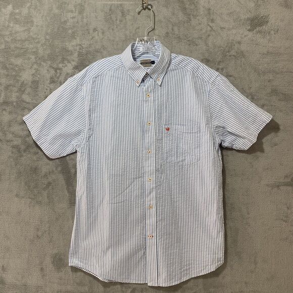 Southern Marsh Shirt Men Sz Medium Seersucker Short Sleeve Button Blue Preppy - Picture 1 of 9